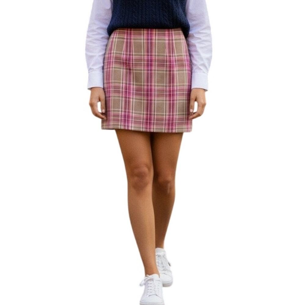 Vintage JG Hook Pencil Skirt 2 Petite Pink Plaid Wool Lined Smart‎ Casual Preppy